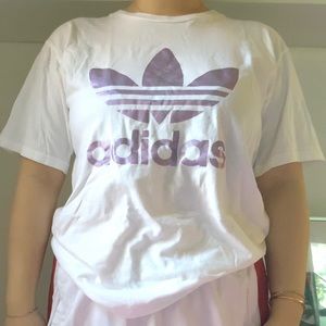 Adidas Purple Holographic Trefoil Cropped Tee